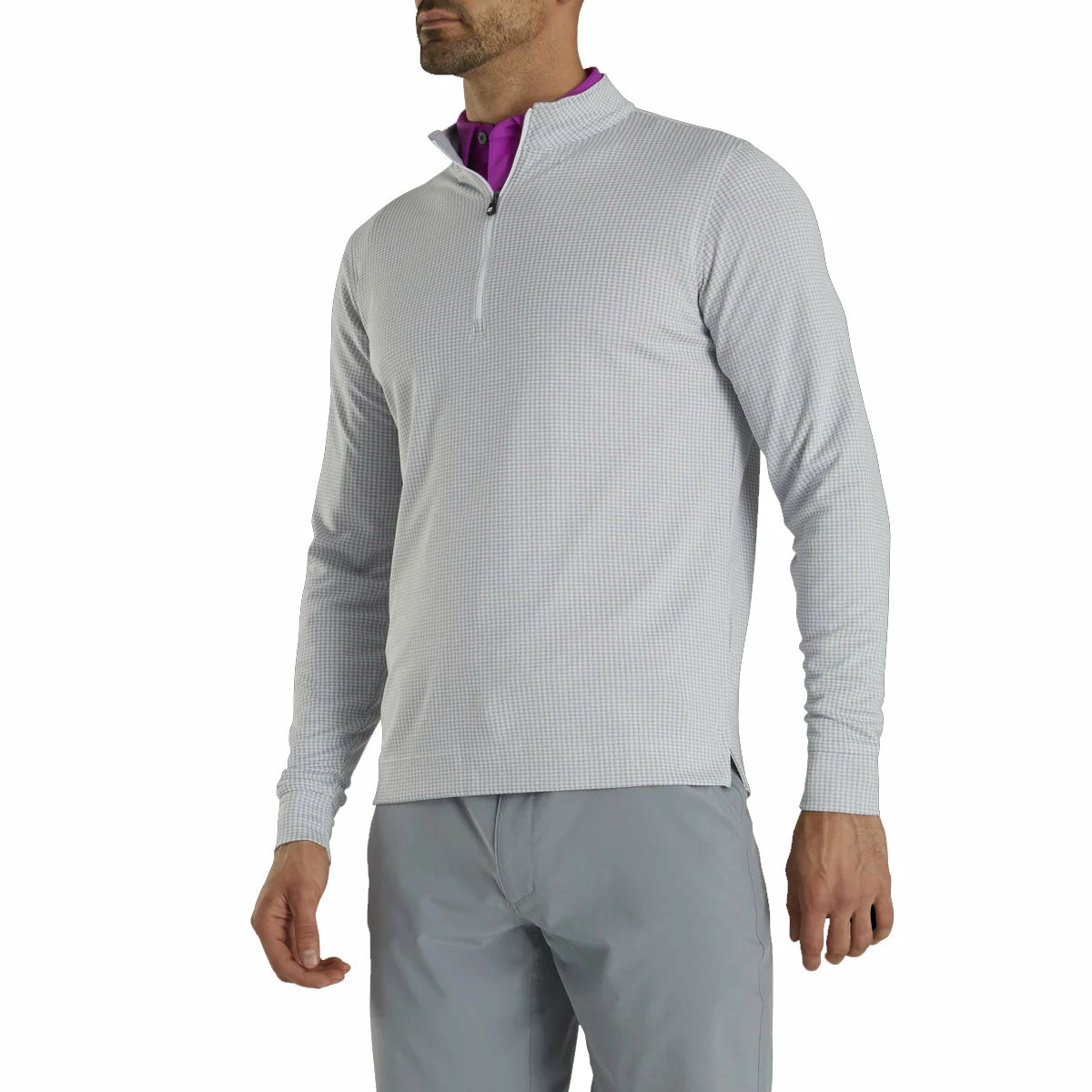 FootJoy Houndstooth Jacquard Grey Mens Golf 1/4 Zip Pullover 2 FootJoy Houndstooth Jacquard Grey Mens Golf 1/4 Zip Pullover - Image 2