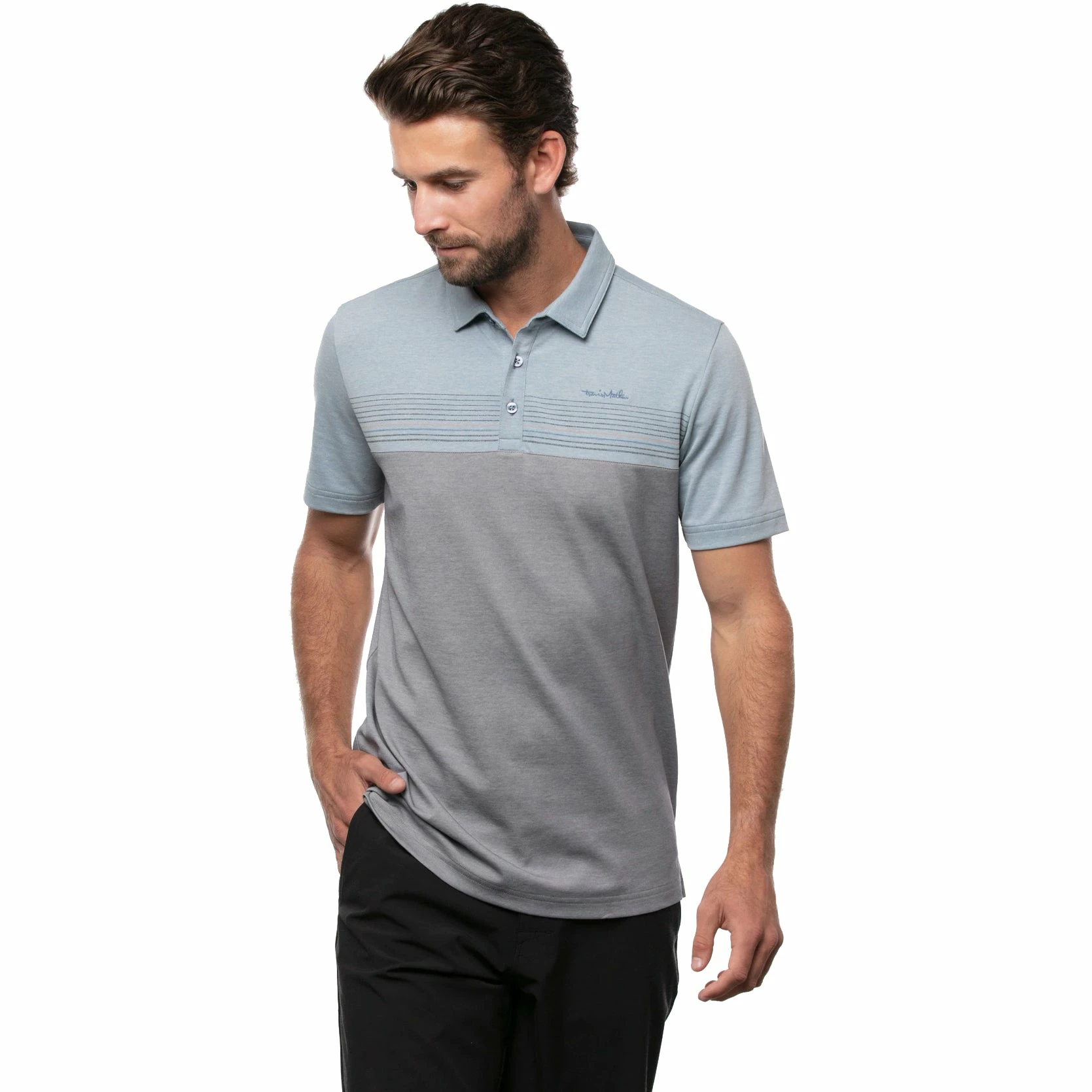 TravisMathew A Soiree Sight Heather Federal Blue Mens Golf Polo 1 TravisMathew A Soiree Sight Heather Federal Blue Mens Golf Polo