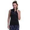 EP NY EP New York Mock Zip Black Multi Womens Sleeveless Golf Polo