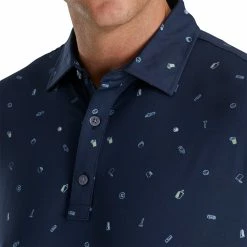 FootJoy Lisle Golf Doodle Print Navy Mens Golf Polo -Mens Golf Clothes Store Online 21638 NAVY 2