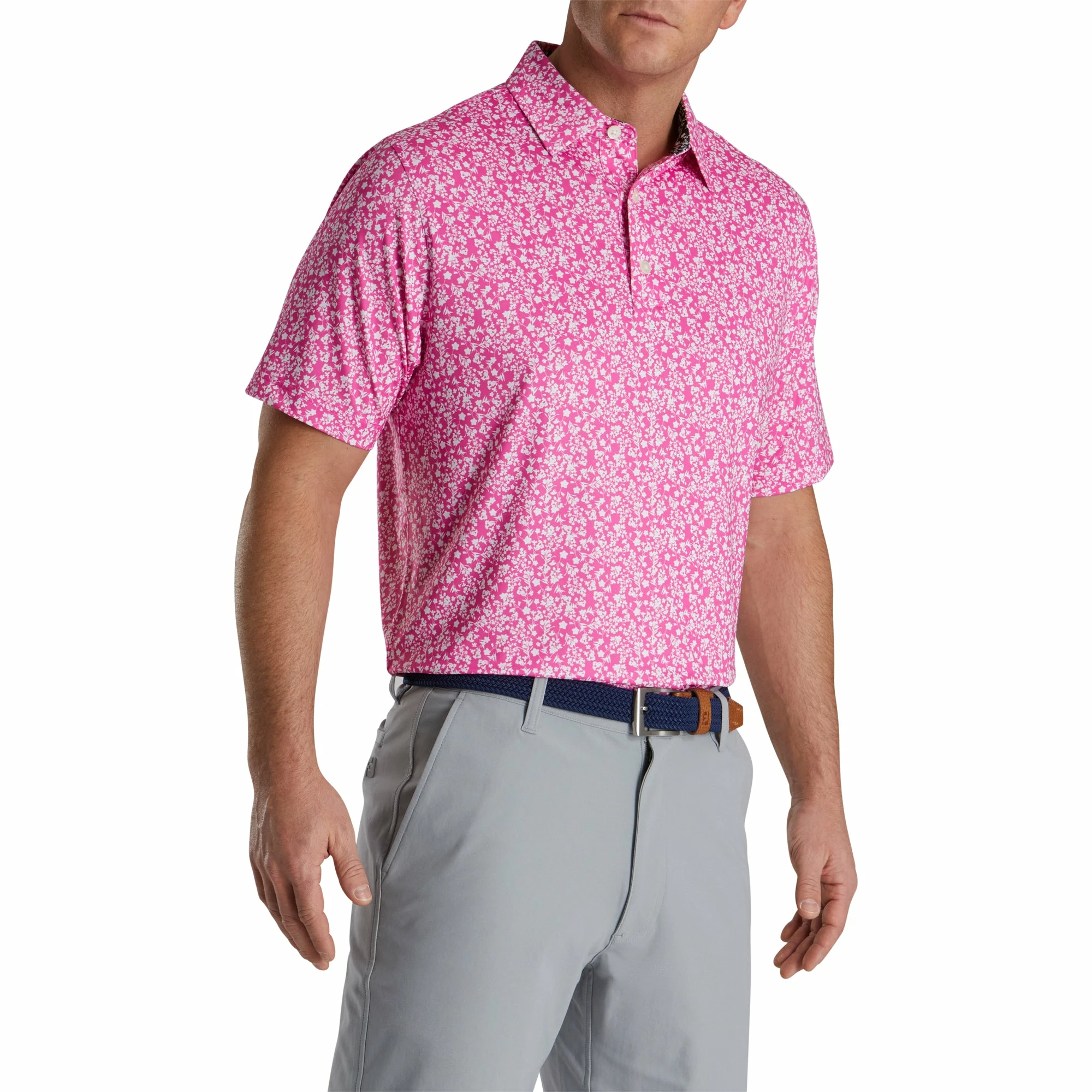 FootJoy Floral Vines Lisle Hot Pink Mens Golf Polo 1 FootJoy Floral Vines Lisle Hot Pink Mens Golf Polo