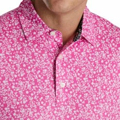 FootJoy Floral Vines Lisle Hot Pink Mens Golf Polo 5 FootJoy Floral Vines Lisle Hot Pink Mens Golf Polo -Mens Golf Clothes Store Online 21654 HOTPNKWHTBLK 2