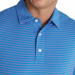 FootJoy Stretch Lisle Pinstripe French Blue Mens Golf Polo -Mens Golf Clothes Store Online 21656 FRBLUHPNKWT 2
