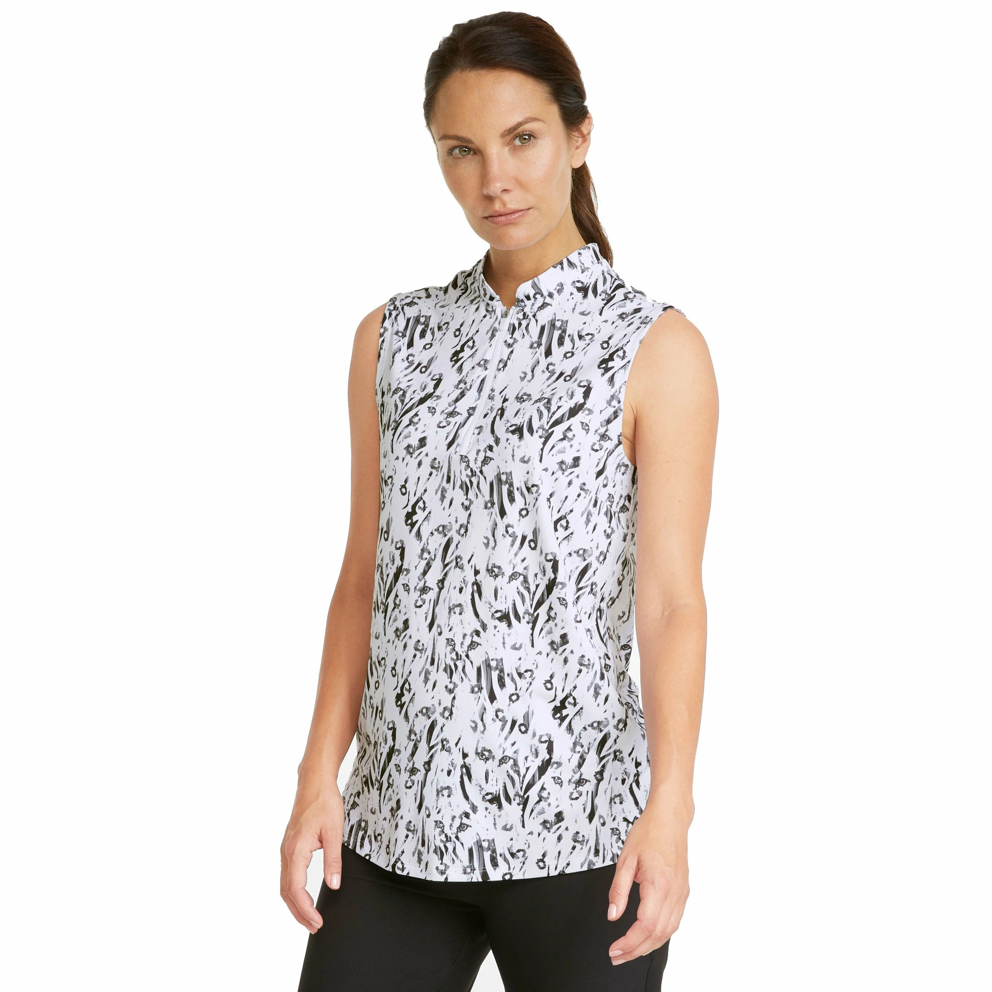 PUMA Golf Puma Cloudspun Jungle Womens Sleeveless Golf Polo 1 PUMA Golf Puma Cloudspun Jungle Womens Sleeveless Golf Polo