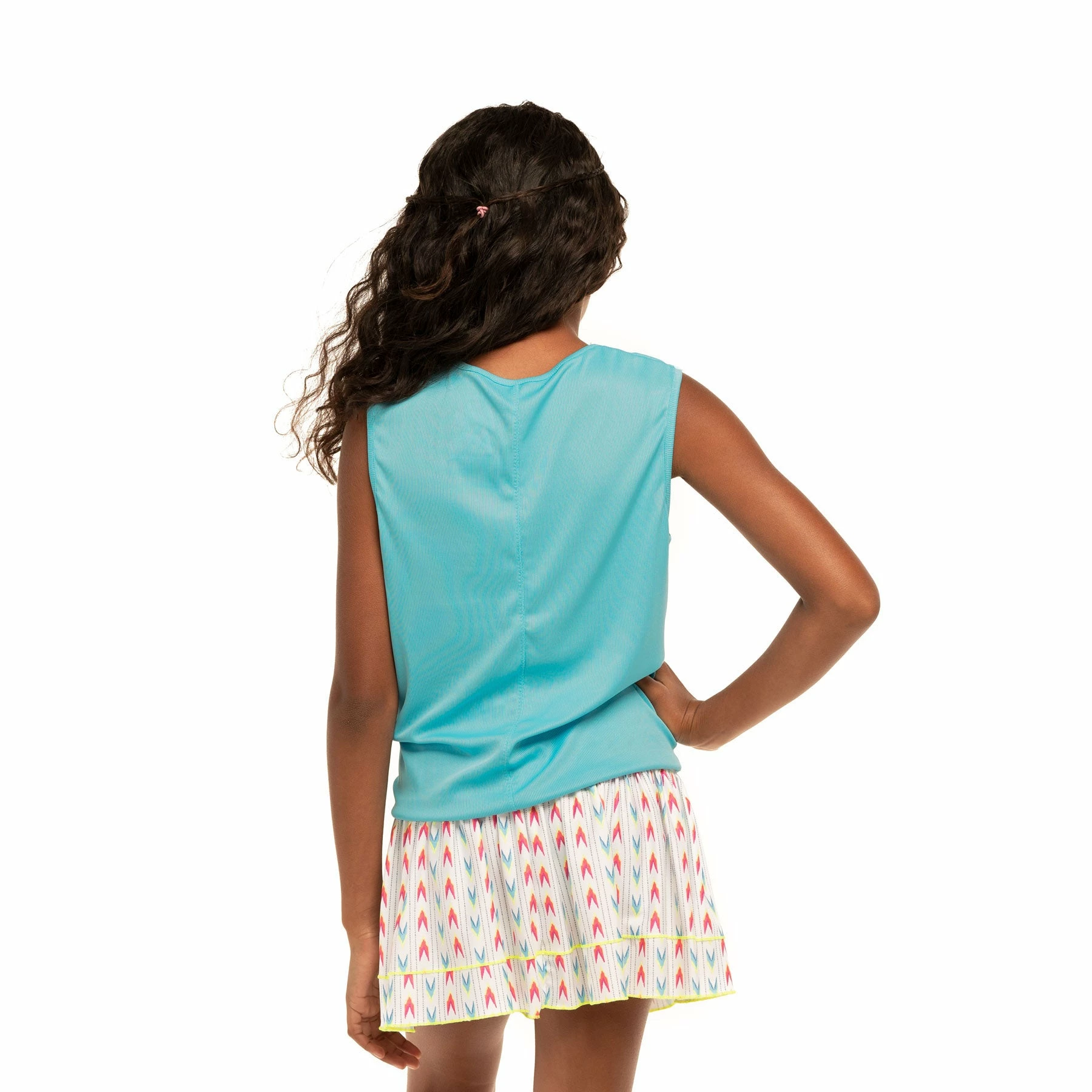 Lucky In Love Twist Front Sky Girls Sleeveless Golf Shirt 2 Lucky In Love Twist Front Sky Girls Sleeveless Golf Shirt - Image 2