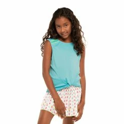 Lucky In Love Twist Front Sky Girls Sleeveless Golf Shirt