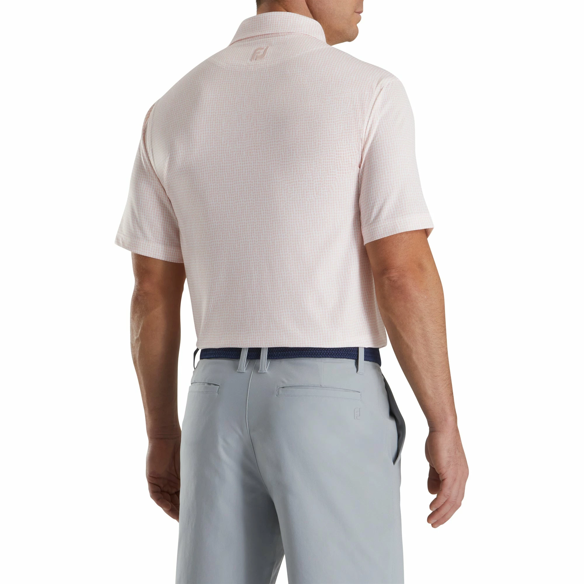 FootJoy Bead Chain Print Lisle Pink Mens Golf Polo 2 FootJoy Bead Chain Print Lisle Pink Mens Golf Polo - Image 2