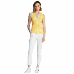 Polo Ralph Lauren RLX Ralph Lauren Mesh Mix Yellow Gingham Womens Sleeveless Golf Polo