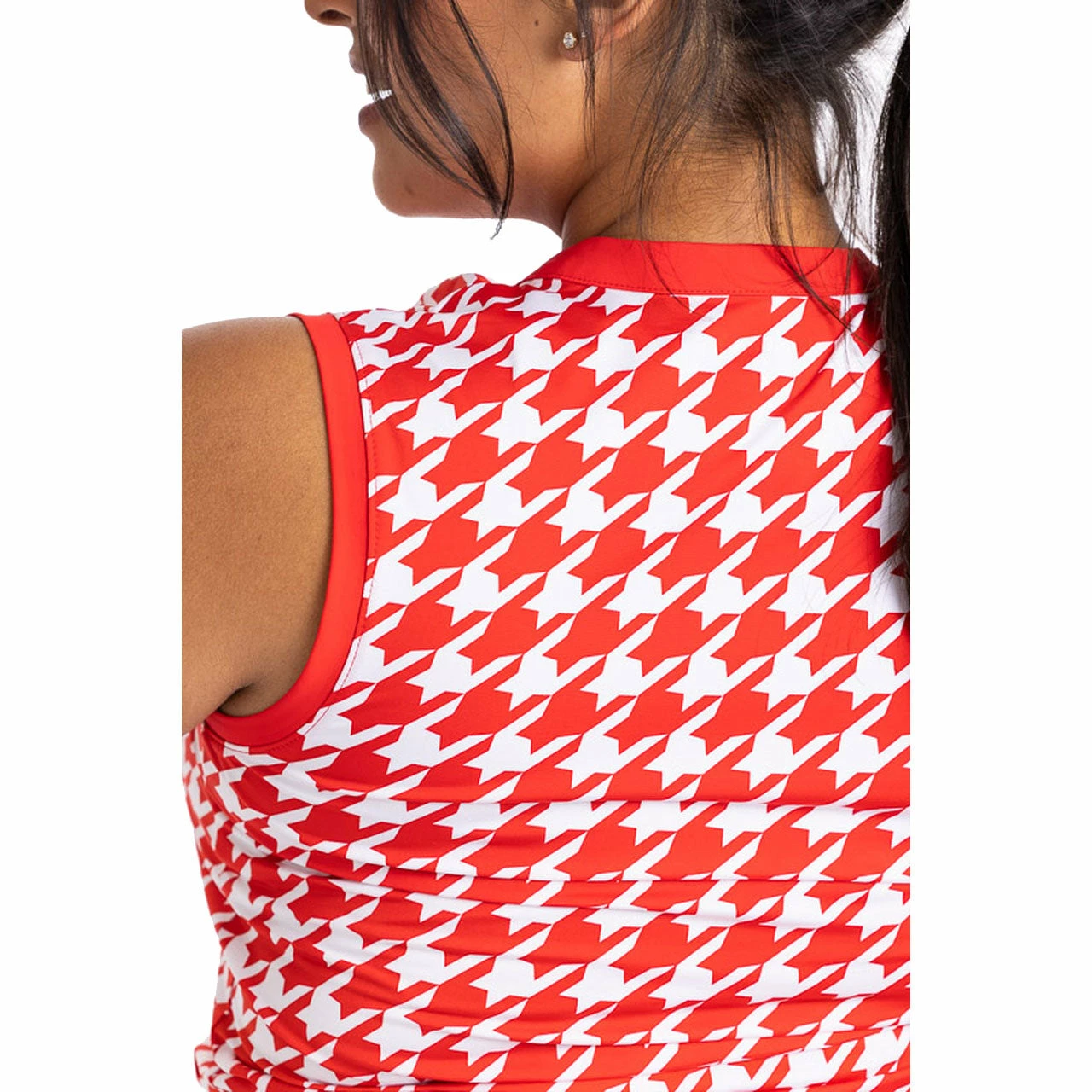 Kinona Cut Loose Houndstooth Red Womens Sleeveless Golf Polo 2 Kinona Cut Loose Houndstooth Red Womens Sleeveless Golf Polo - Image 2