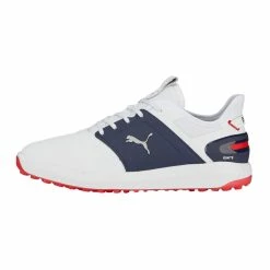 PUMA Golf Puma Ignite Elevate Spikeless Mens Golf Shoes -Mens Golf Clothes Store Online 27381 WHTSILVERNAVY