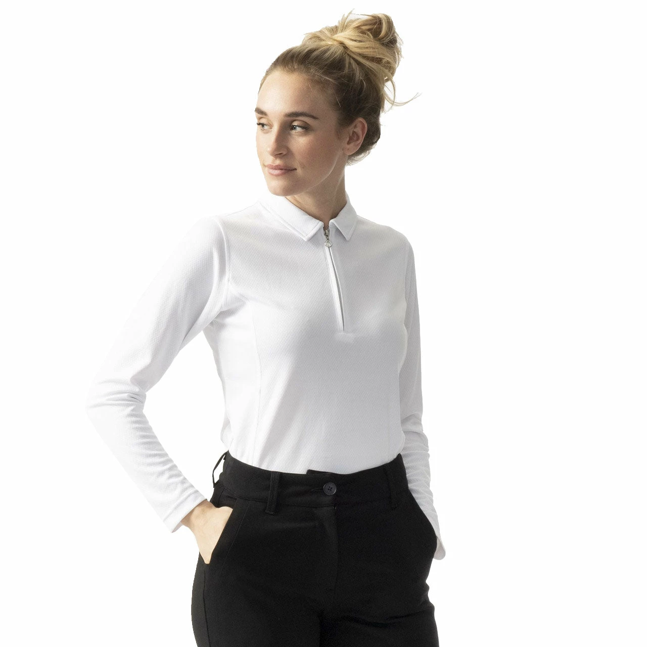 Daily Sports Macy White Womens Long Sleeve Golf Polo 1 Daily Sports Macy White Womens Long Sleeve Golf Polo