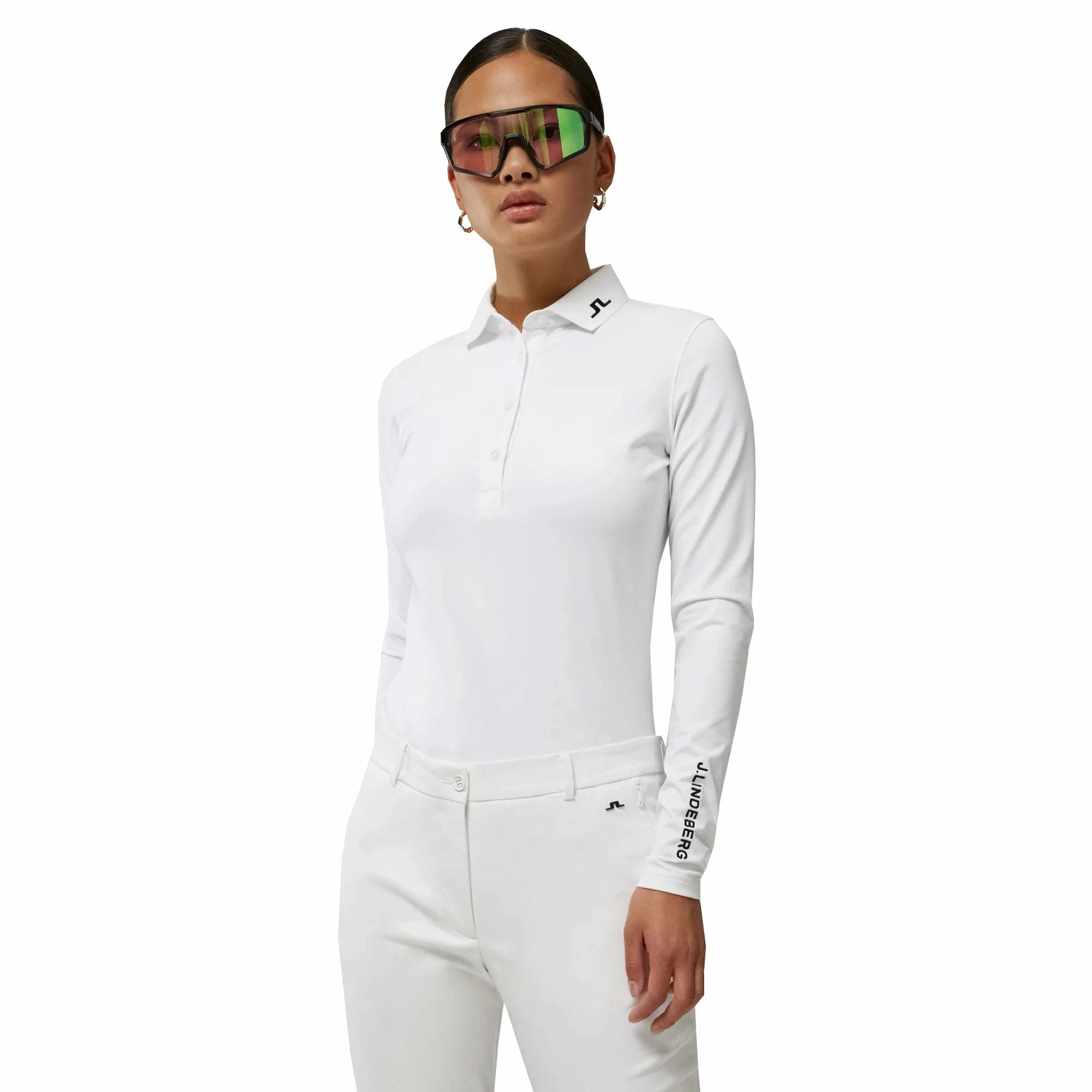 J.Lindeberg J. Lindeberg Tour Tech White Womens Long Sleeve Golf Polo 1 J.Lindeberg J. Lindeberg Tour Tech White Womens Long Sleeve Golf Polo