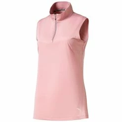 PUMA Golf Puma Mock Womens Sleeveless Golf Shirt -Mens Golf Clothes Store Online 577929 13BRIDALROSE