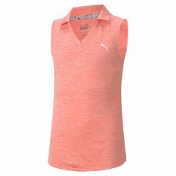 PUMA Golf Puma Heather Girls Sleeveless Golf Polo -Mens Golf Clothes Store Online 579314 PEACHHEATHER